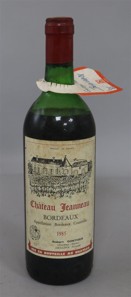 Ten bottles of Chateau Jeanneau, Bordeaux, 1985.